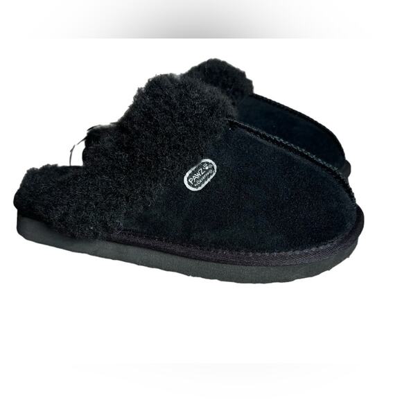 NWOB Pawz by Bearpaw MacKenzie Suede scuff slipper black size womens 6 fur lined - Picture 1 of 7